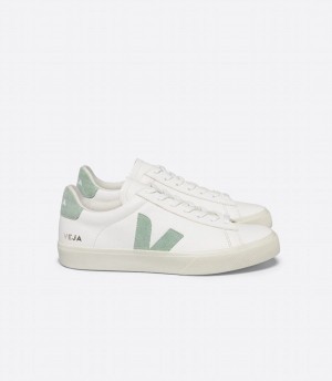 Χαμηλα Sneakers ανδρικα Veja Campo Chromefree δερματινα ασπρα πρασινο | PTZ7864ZP