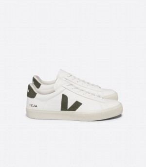 Χαμηλα Sneakers γυναικεια Veja Campo Chromefree δερματινα ασπρα σκούρο πρασινο | DGF4070QM