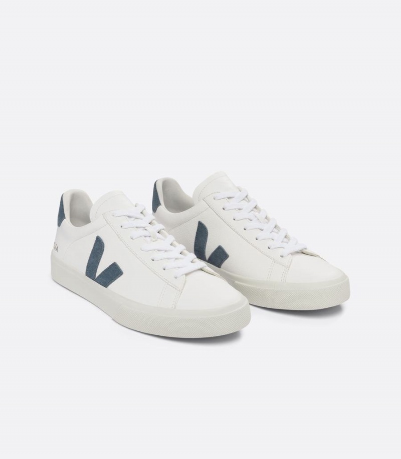 Χαμηλα Sneakers ανδρικα Veja Campo Chromefree δερματινα California ασπρα μπλε | HIV347FZ