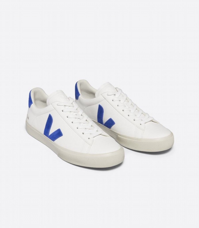 Χαμηλα Sneakers γυναικεια Veja Campo Chromefree δερματινα ασπρα μπλε | JJZ9164BD