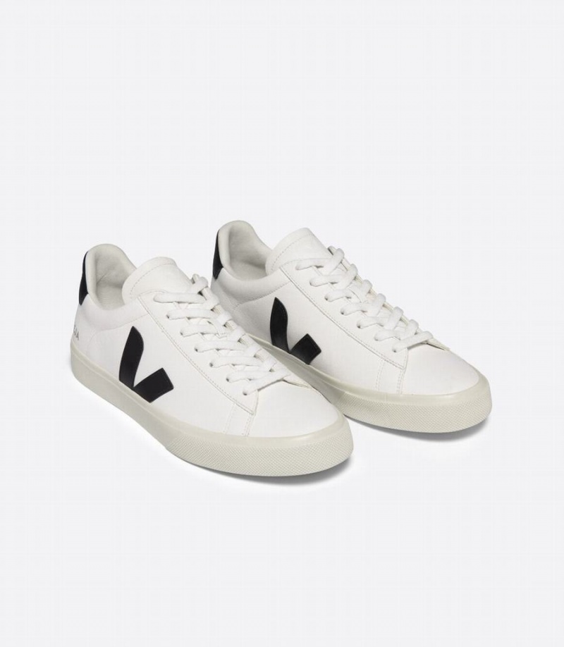 Χαμηλα Sneakers ανδρικα Veja Campo Chromefree δερματινα ασπρα μαυρα | LRZ966HE