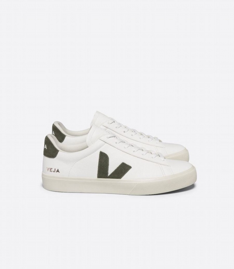 Χαμηλα Sneakers γυναικεια Veja Campo Chromefree δερματινα ασπρα σκούρο πρασινο | DGF4070QM