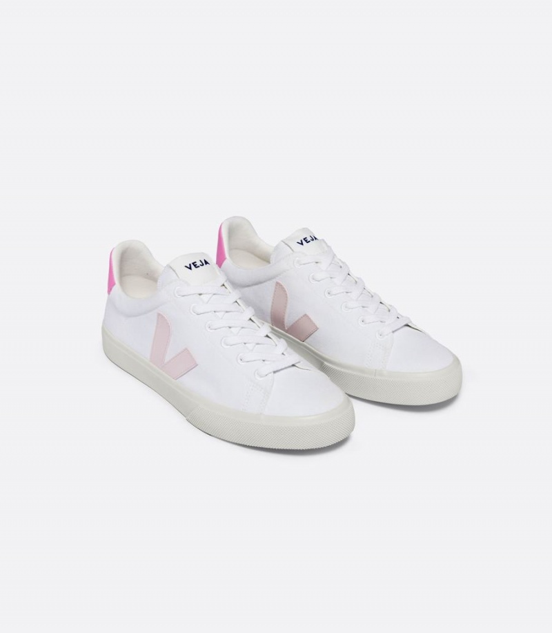 Χαμηλα Sneakers ανδρικα Veja Campo καμβα Petale Sari ασπρα ροζ | YEK967QH