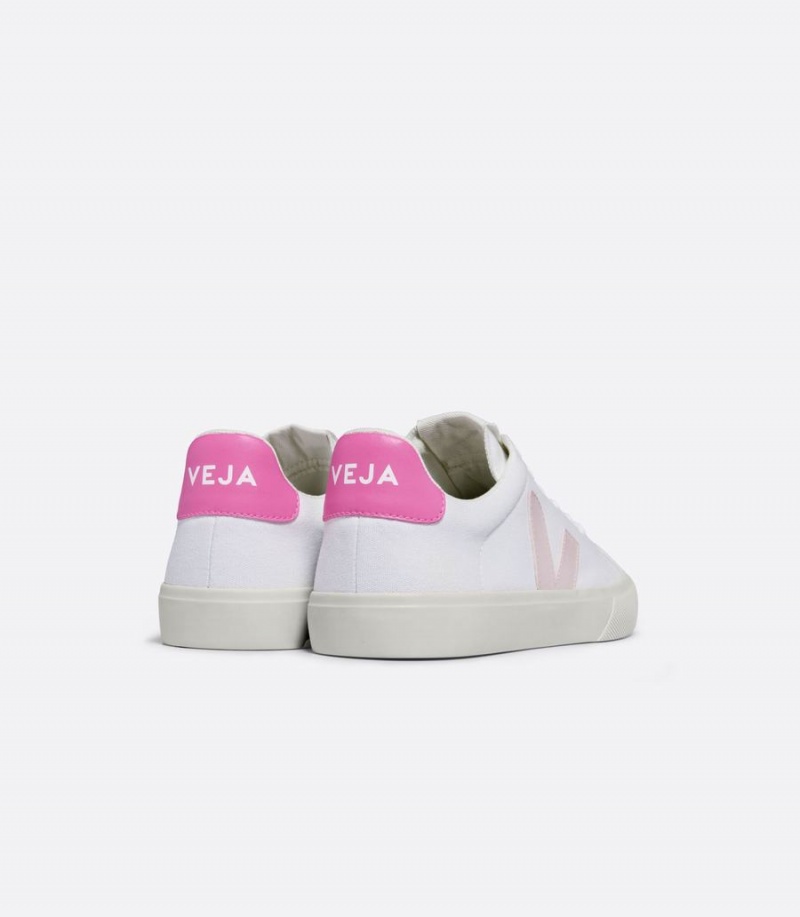 Χαμηλα Sneakers ανδρικα Veja Campo καμβα Petale Sari ασπρα ροζ | YEK967QH