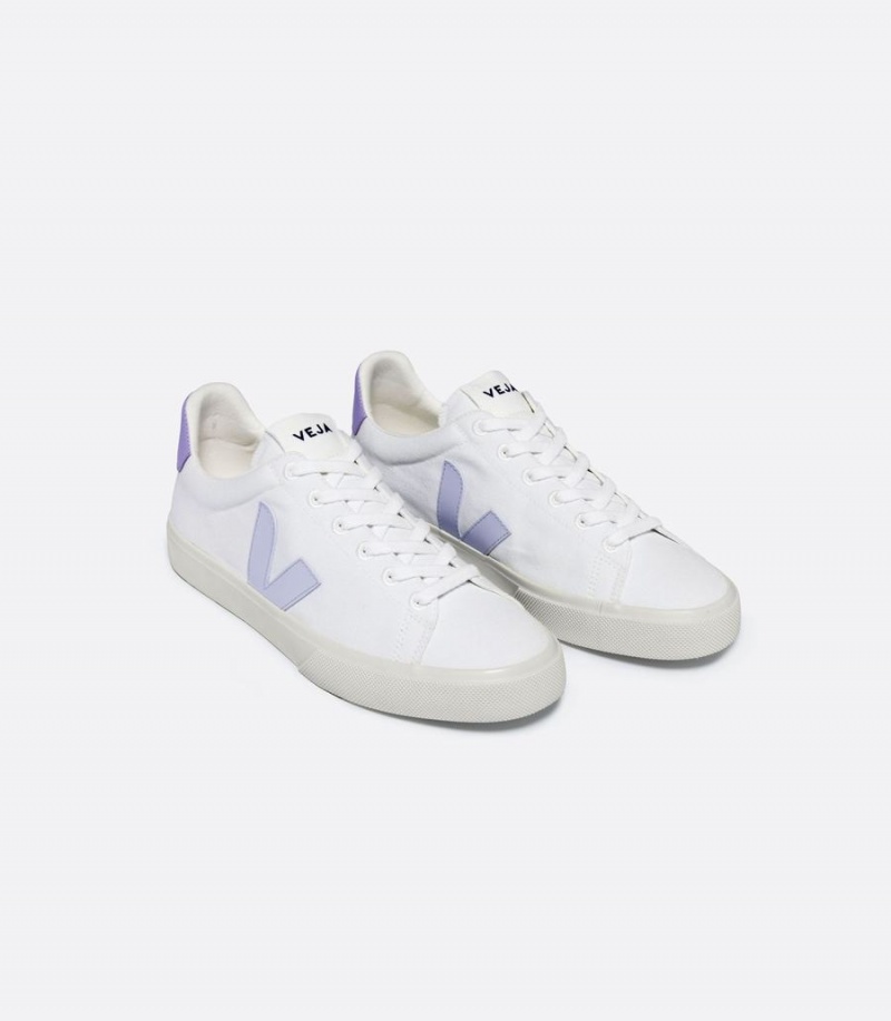 Χαμηλα Sneakers ανδρικα Veja Campo καμβα Swan ασπρα μωβ | GEA119IA