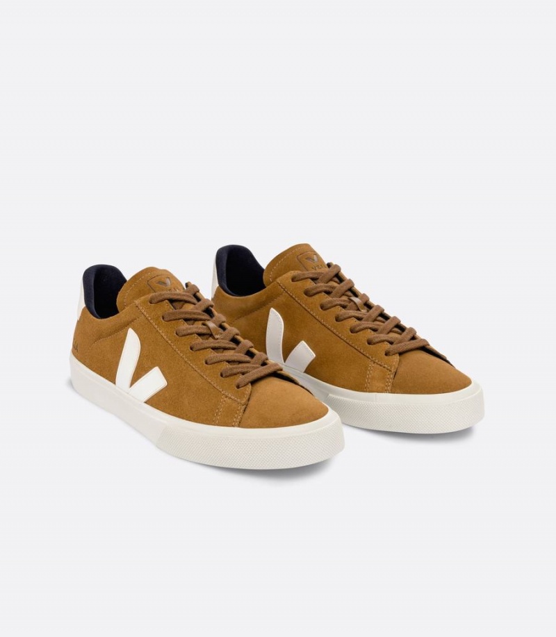 Χαμηλα Sneakers γυναικεια Veja Campo σουετ σκούρο καφε ασπρα | HNP6930JA