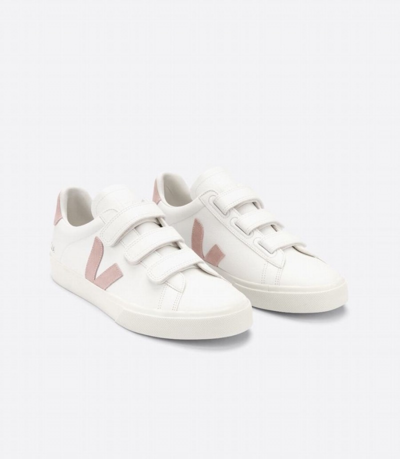 Χαμηλα Sneakers γυναικεια Veja Recife Chromefree δερματινα Babe ασπρα ροζ | YHF6395GK