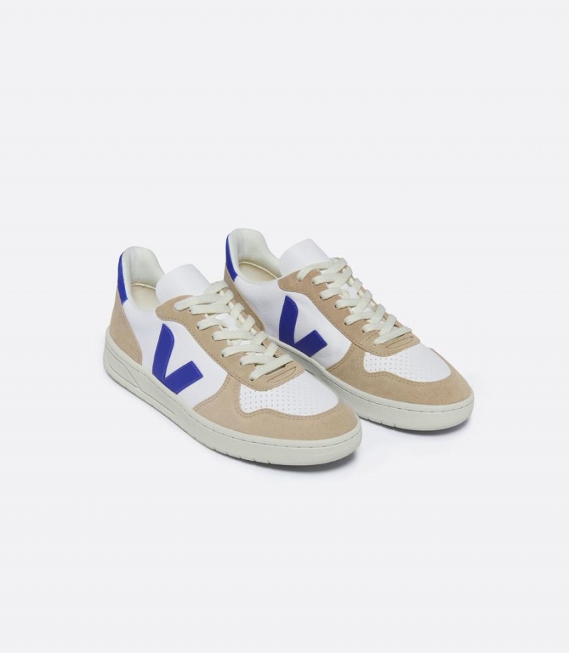 Χαμηλα Sneakers ανδρικα Veja V-10 Chromefree δερματινα ασπρα καφε μπλε | SPF4547AI