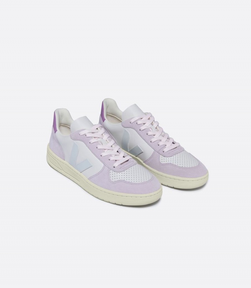 Χαμηλα Sneakers ανδρικα Veja V-10 δερματινα Menthol Parme μωβ μπλε | LTQ9081IS