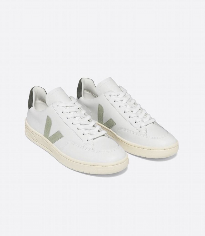 Χαμηλα Sneakers ανδρικα Veja V-12 δερματινα Mud ασπρα πρασινο | VAE6928QK
