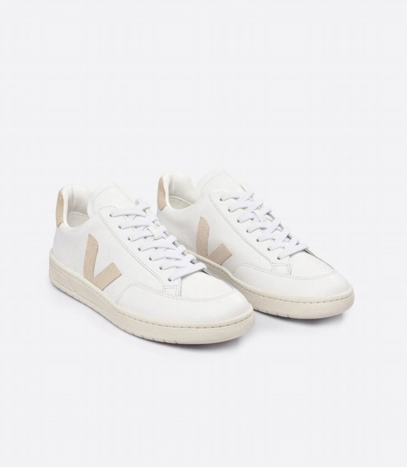 Χαμηλα Sneakers ανδρικα Veja V-12 δερματινα Sable ασπρα Μπεζ | WRP249YT
