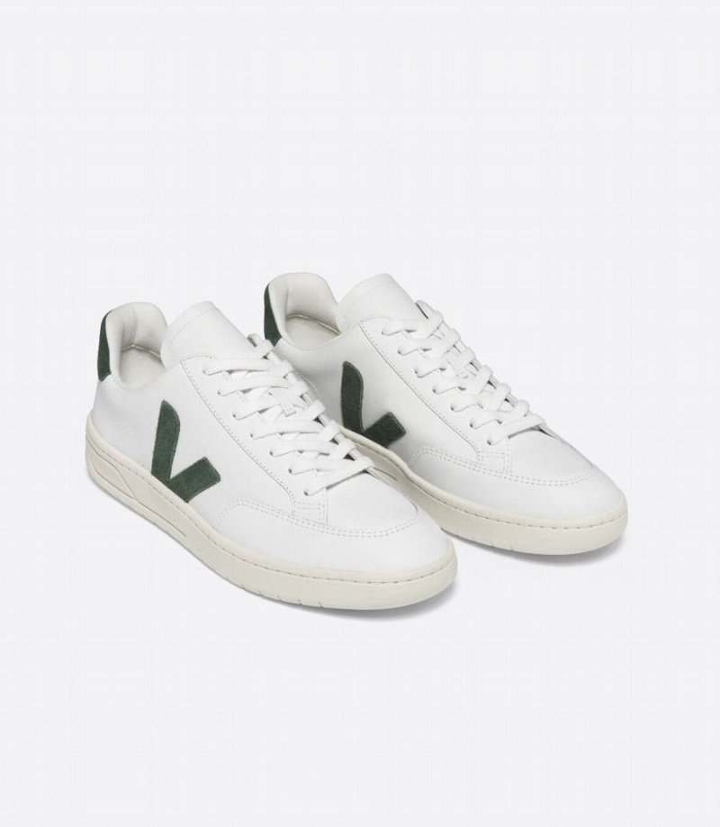 Χαμηλα Sneakers γυναικεια Veja V-12 δερματινα ασπρα πρασινο | CSZ659VG