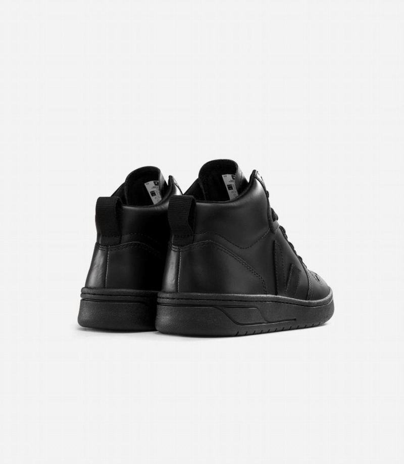 Ψηλα Sneakers γυναικεια Veja V-15 δερματινα μαυρα | QVA7940HO