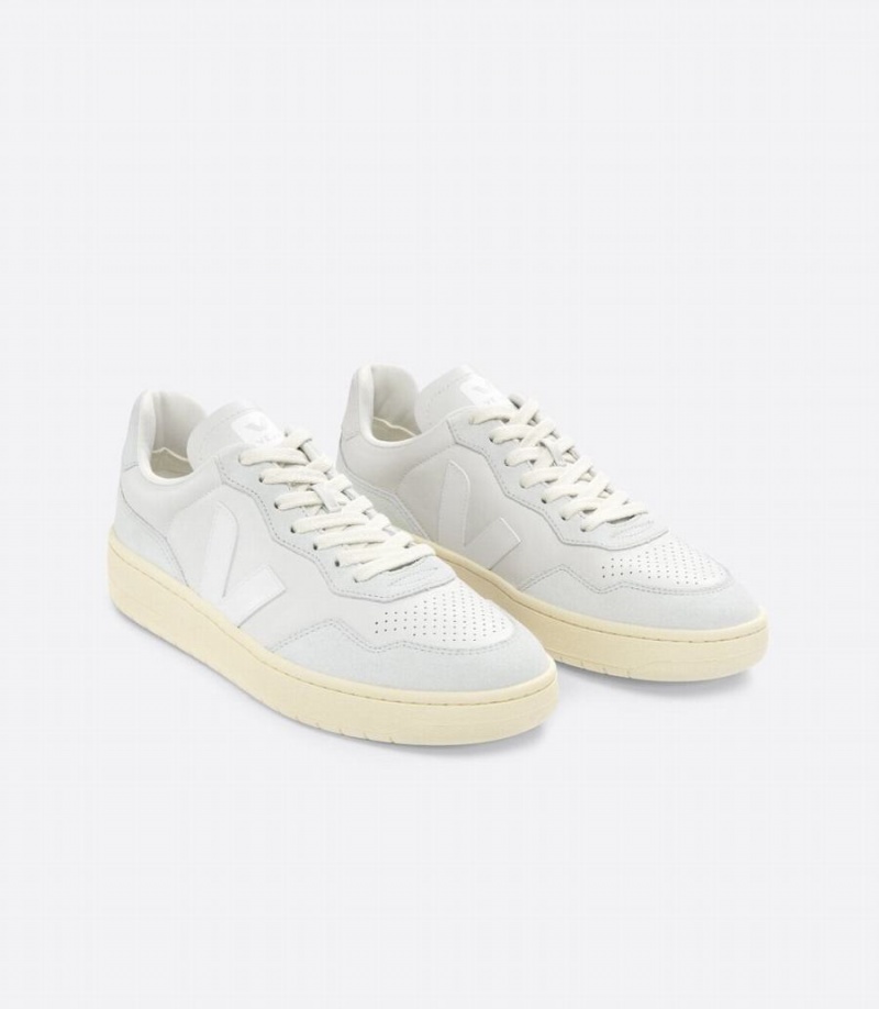 Χαμηλα Sneakers γυναικεια Veja V-90 δερματινα Gravel ασπρα γκρι | PIT516YY