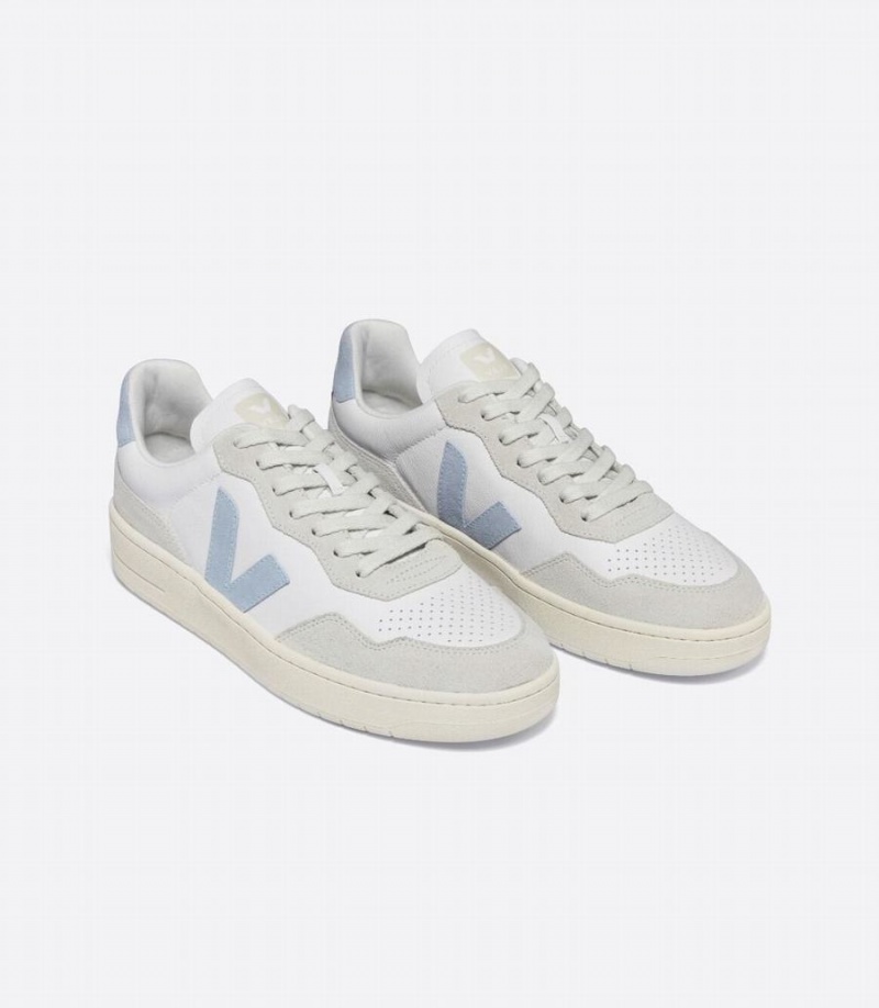 Χαμηλα Sneakers ανδρικα Veja V-90 δερματινα ασπρα γκρι μπλε | QLT540VE