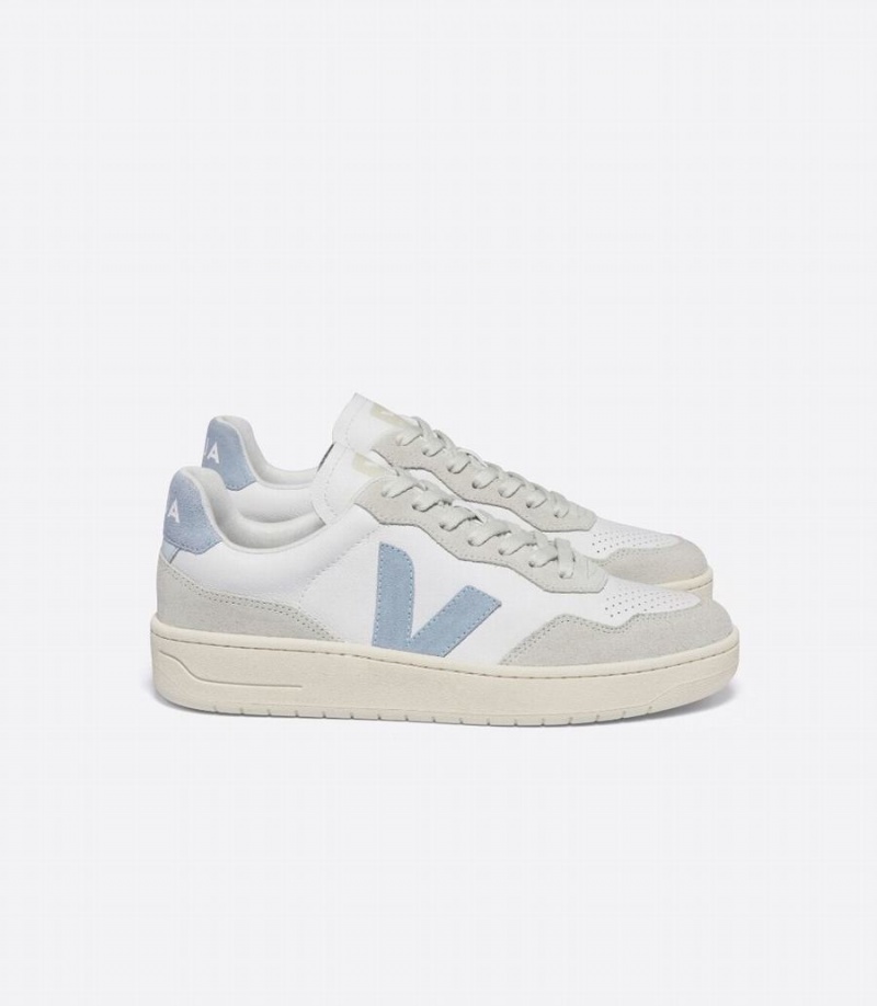 Χαμηλα Sneakers ανδρικα Veja V-90 δερματινα ασπρα γκρι μπλε | QLT540VE